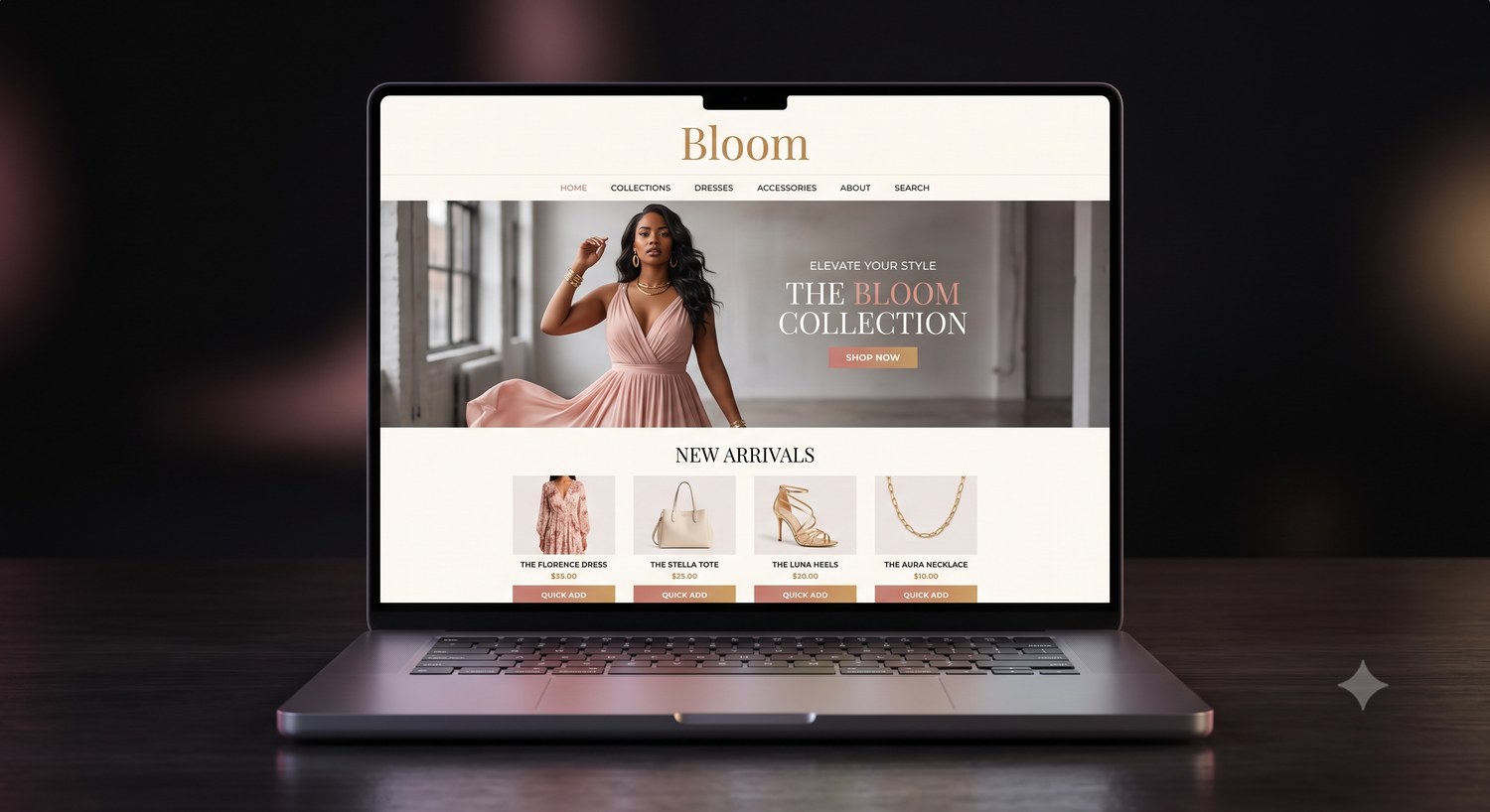 Bloom boutique website mockup