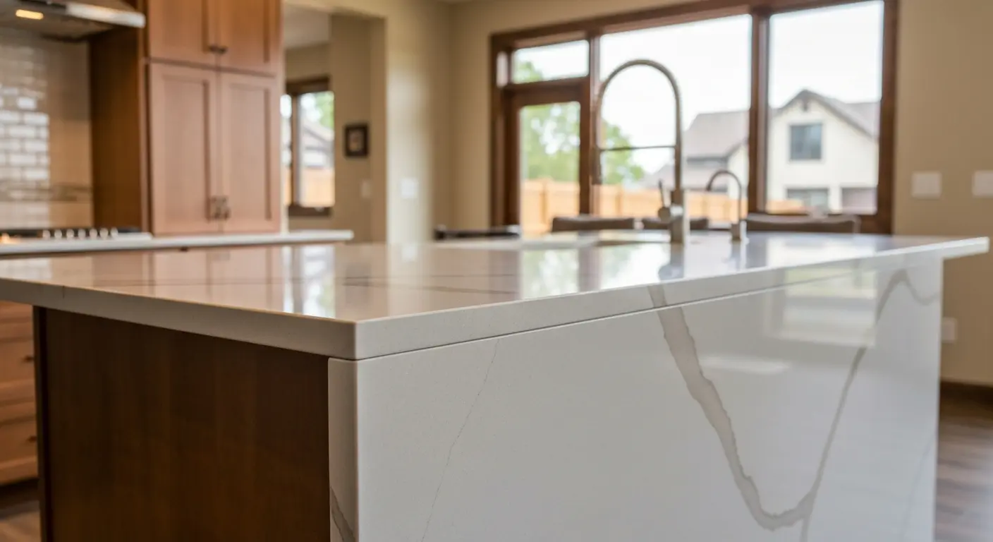 Waterfall edge island countertop