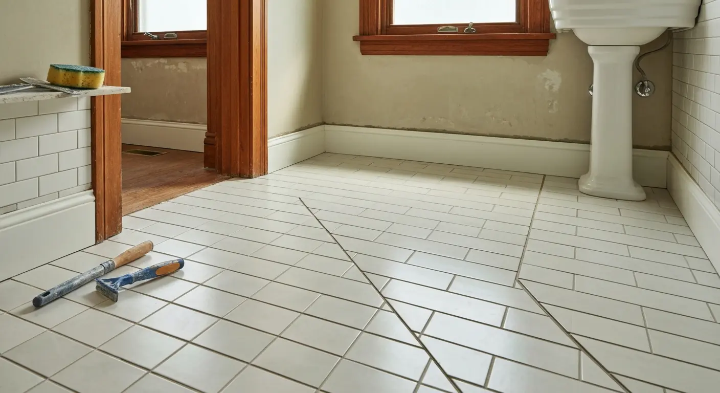 Ceramic tile bathroom flooring installation