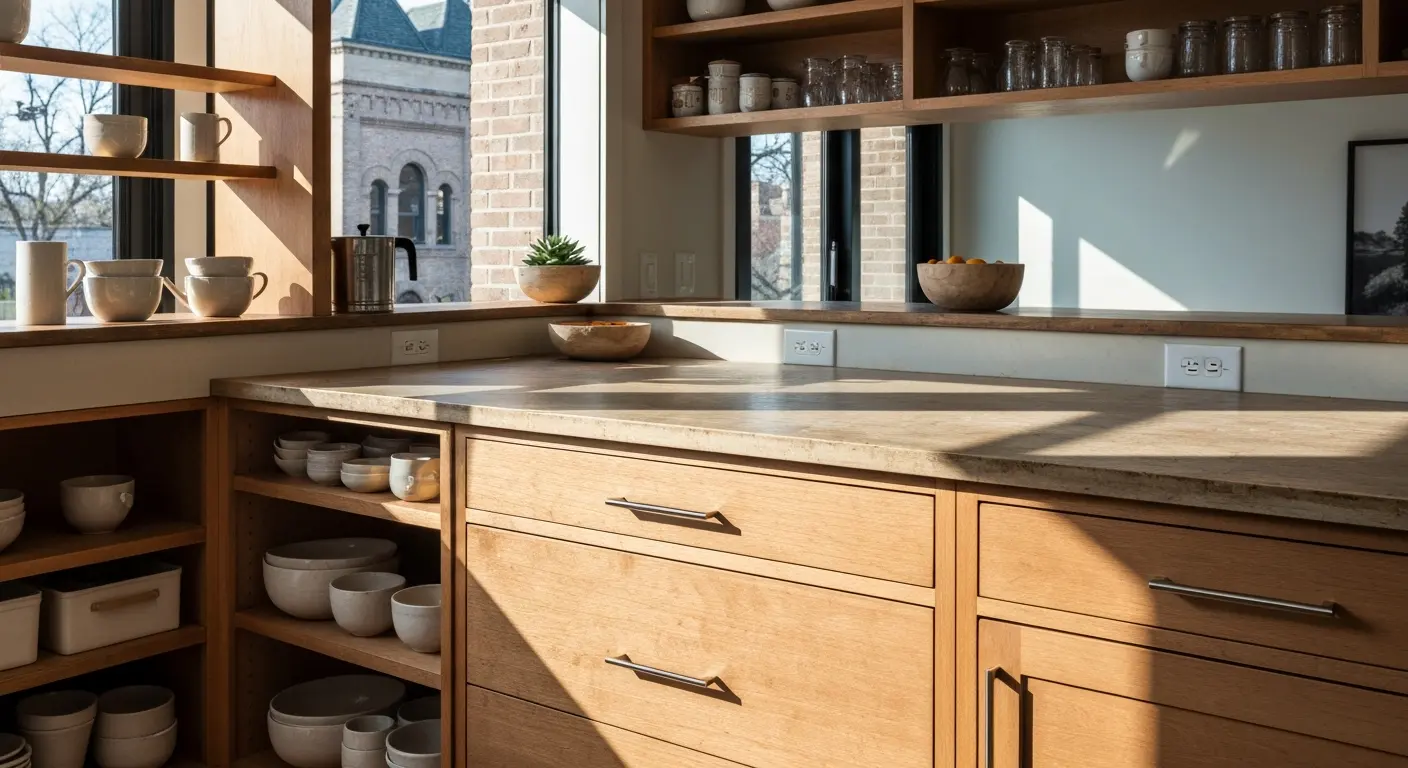 Kitchen island with custom storage drawers