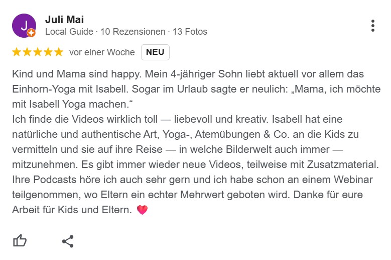 Google Review zu KIDSYOGA+