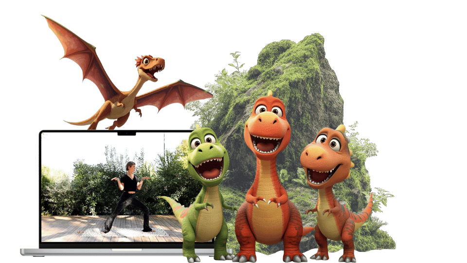 Online Kinderyoga Darstellung mit Laptop, Tablet und Handy