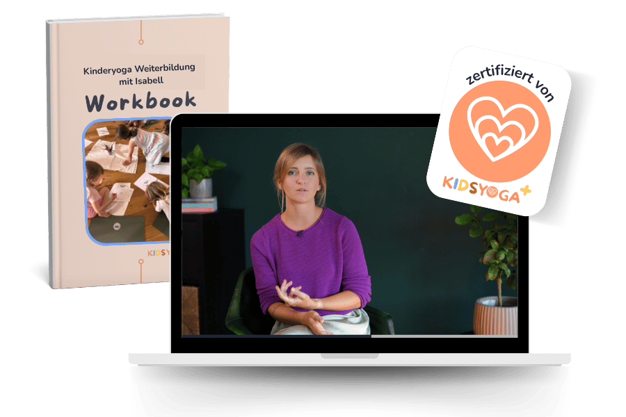 Online Kinderyoga Darstellung mit Laptop, Tablet und Handy