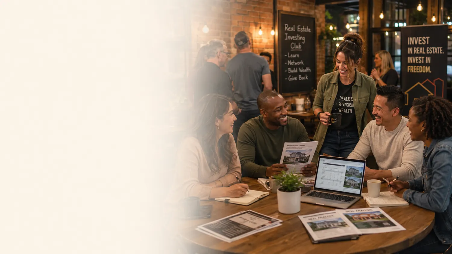Real estate investors and agents networking at a local REI club meetup