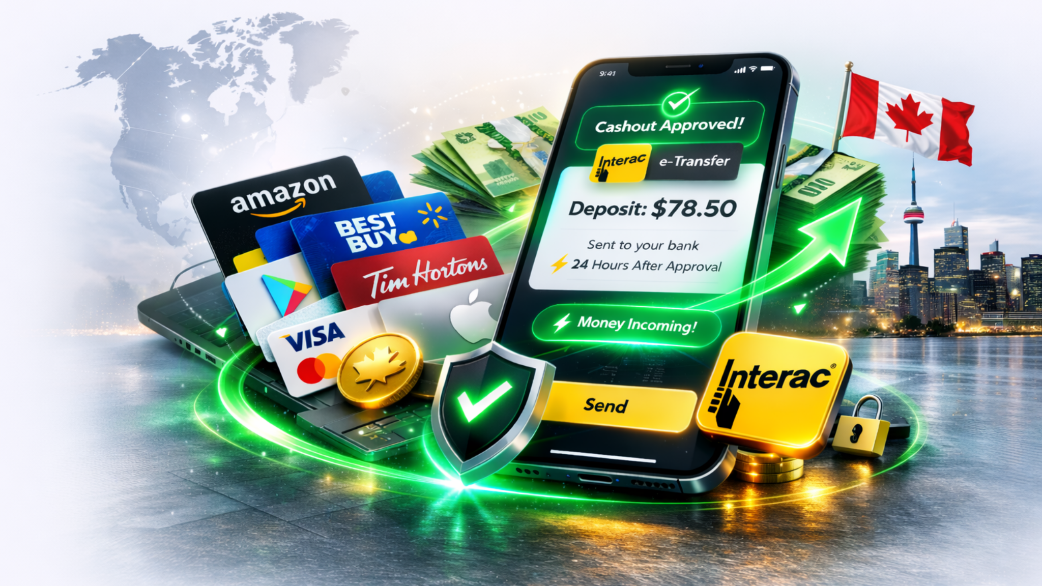 Gift card cashout in Canada — verified Interac e-Transfer payout