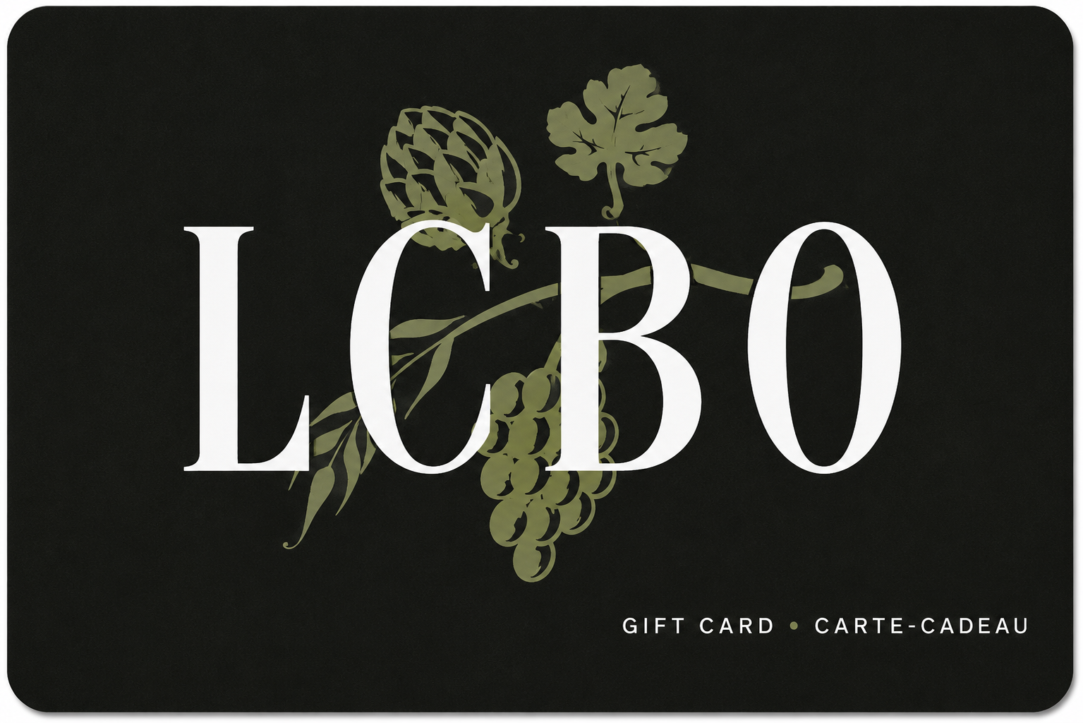 LCBO gift card shown beside a Canadian balance-check guide