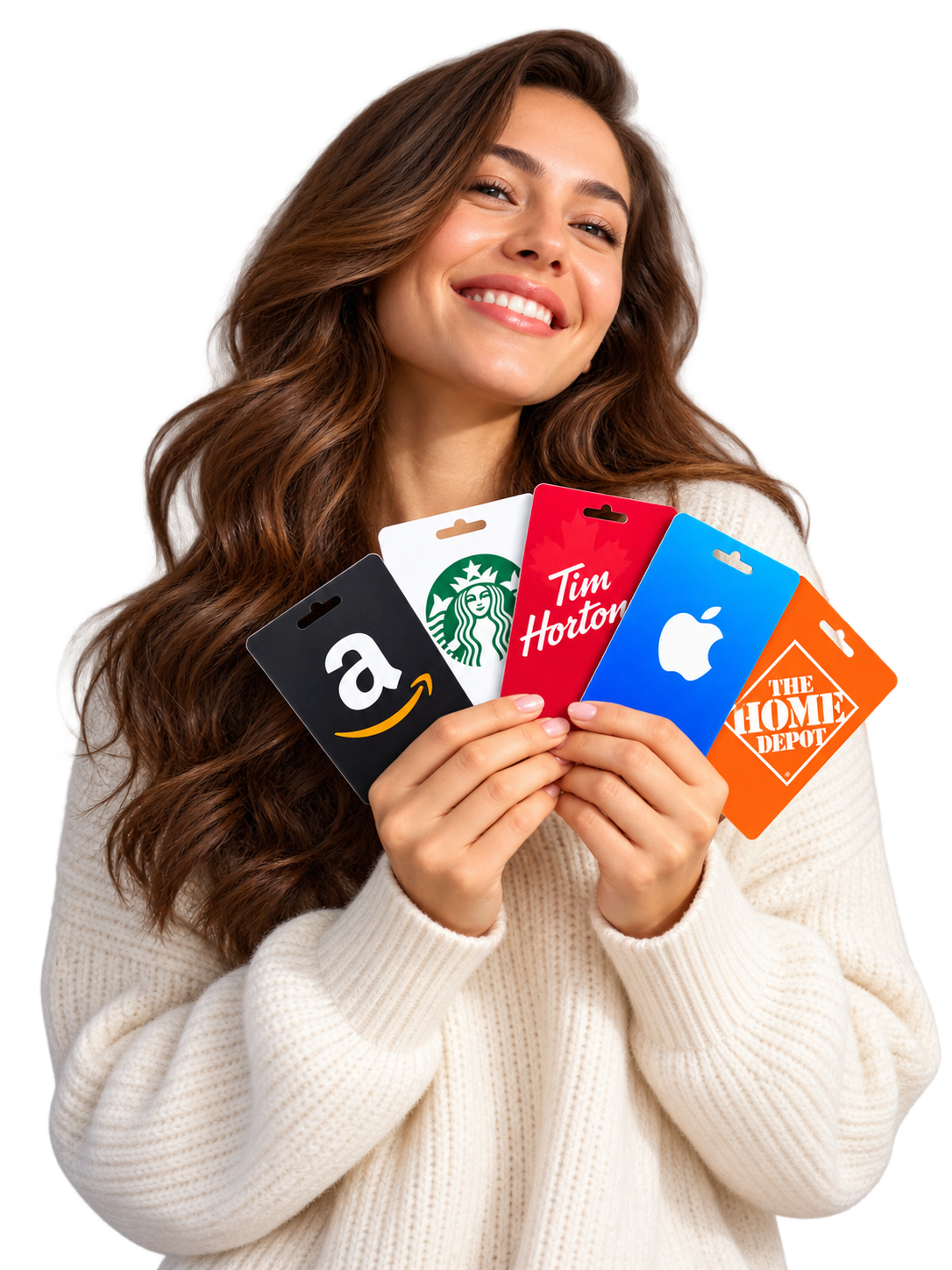 Woman holding gift cards