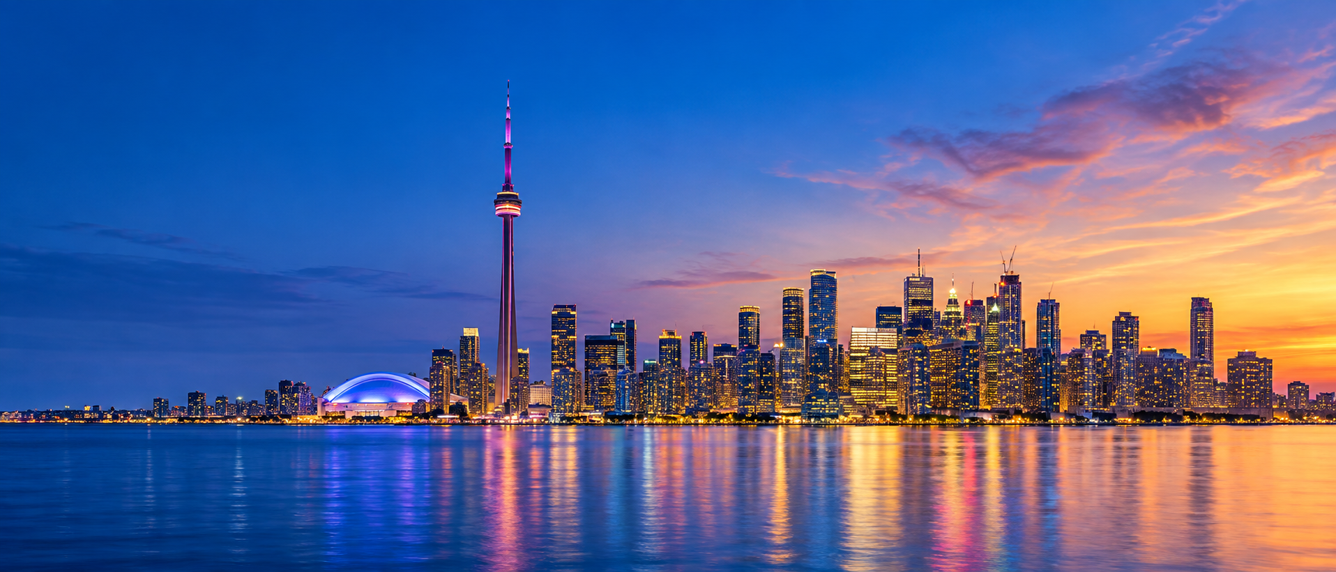 Toronto skyline and CN Tower on the waterfront