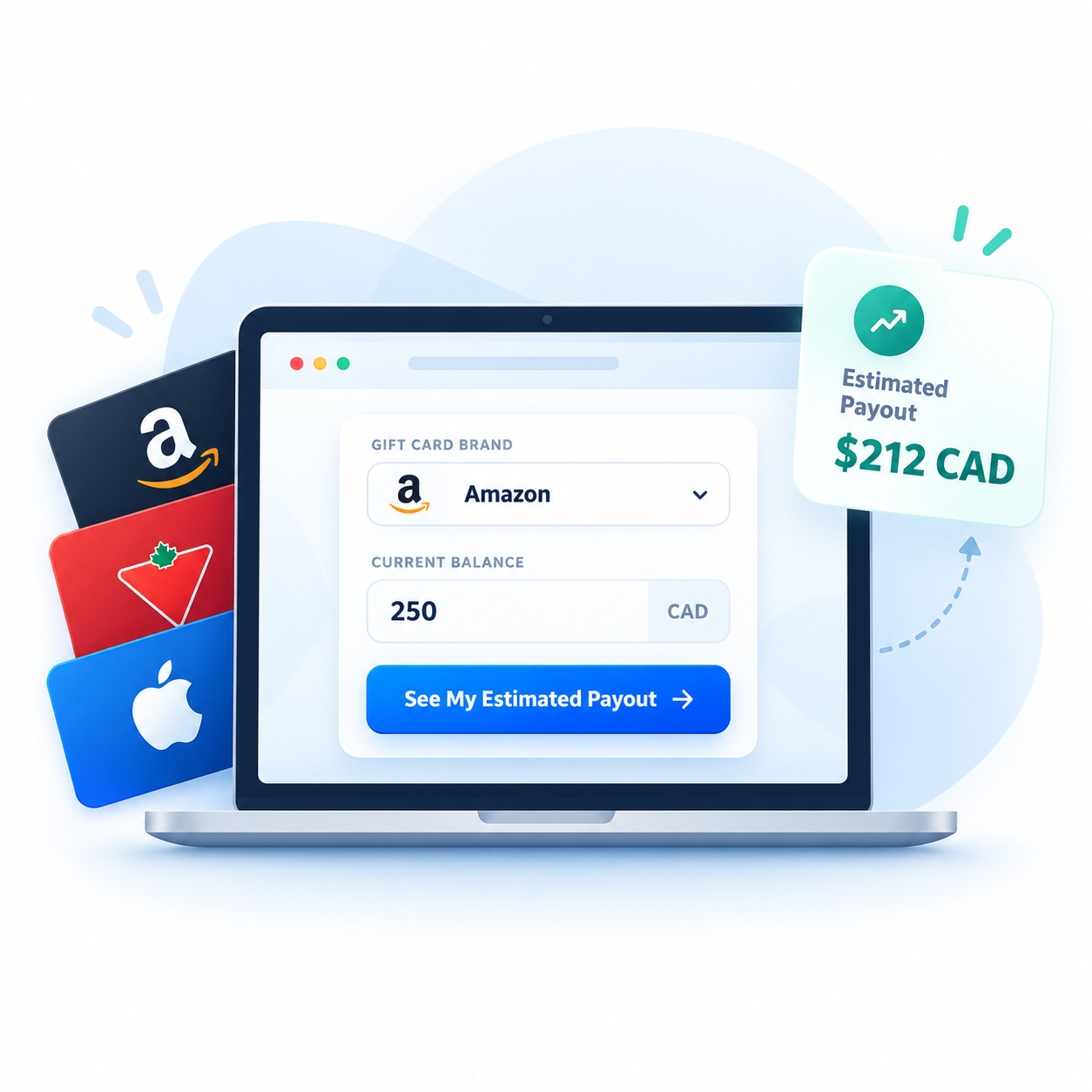 Gift card cashout estimate on a computer