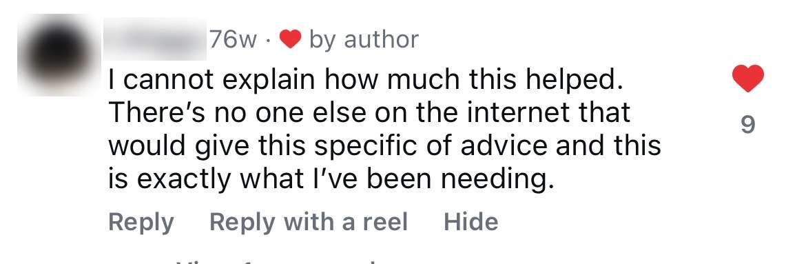 Instagram comment about the Caz McNaz Hypnotherapy food noise hack