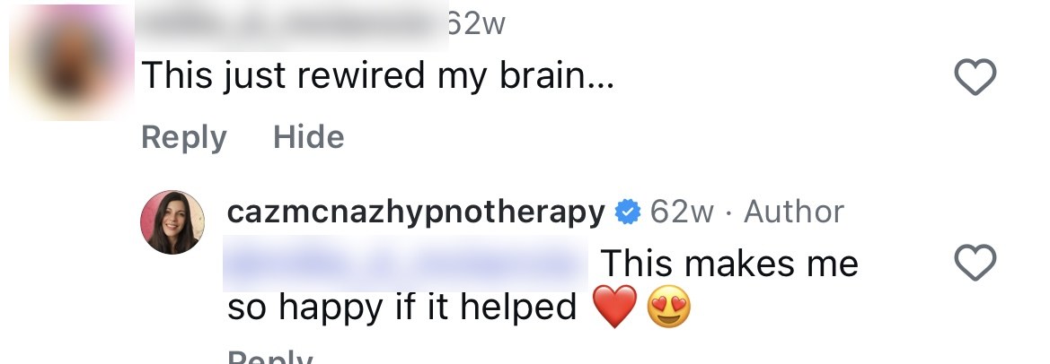 Instagram feedback on an NLP brain hack to quiet food noise