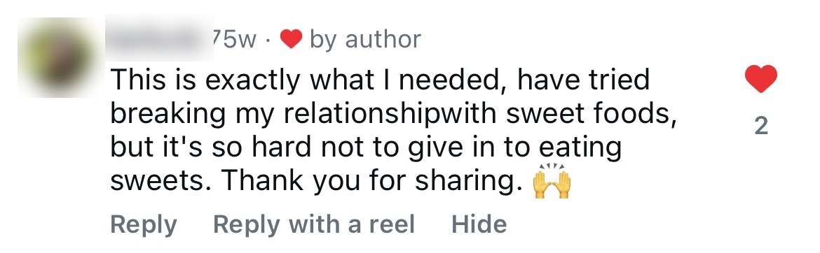 Instagram comment saying the hypnotherapy weight loss technique works