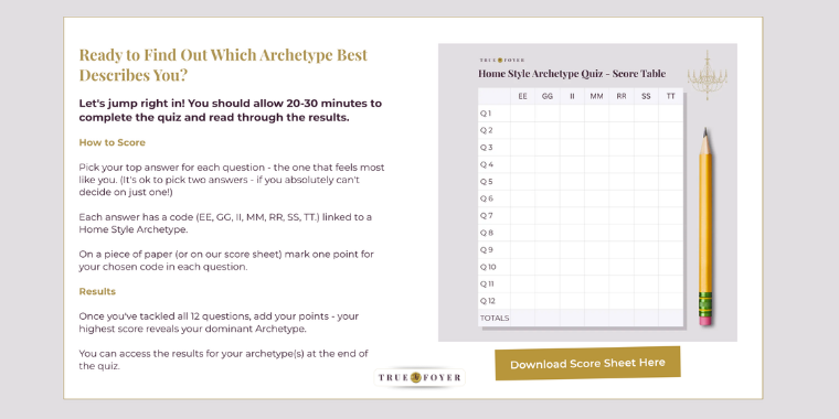 Score Sheet for Completing the Archetype Quiz | True Foyer