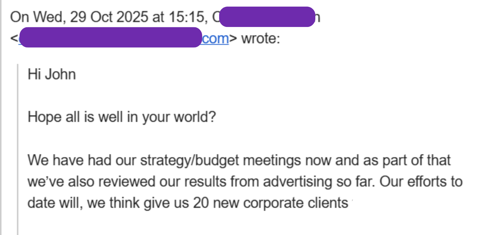 20 new corporate clients