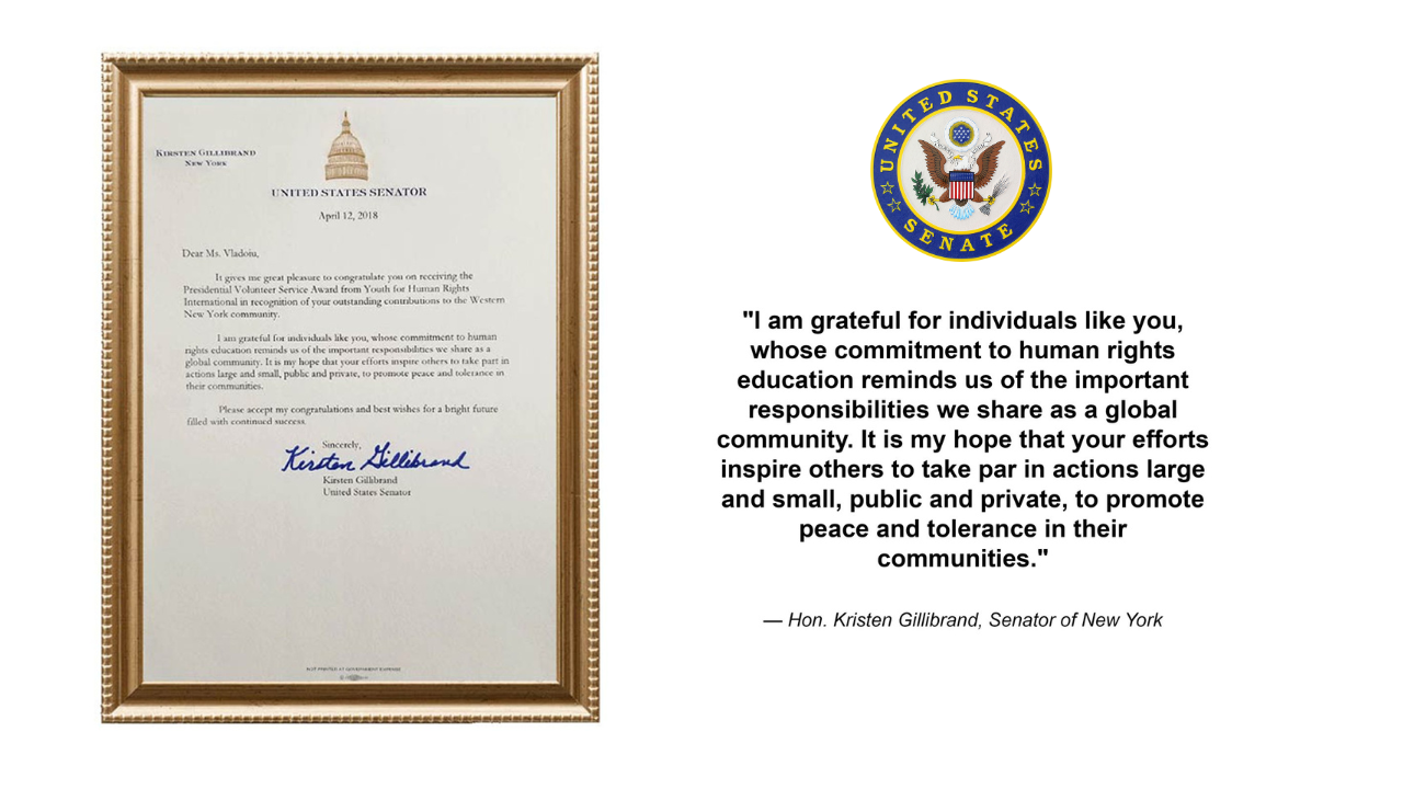 Senator Gillibrand recognition to Dr Isabelle Vladoiu