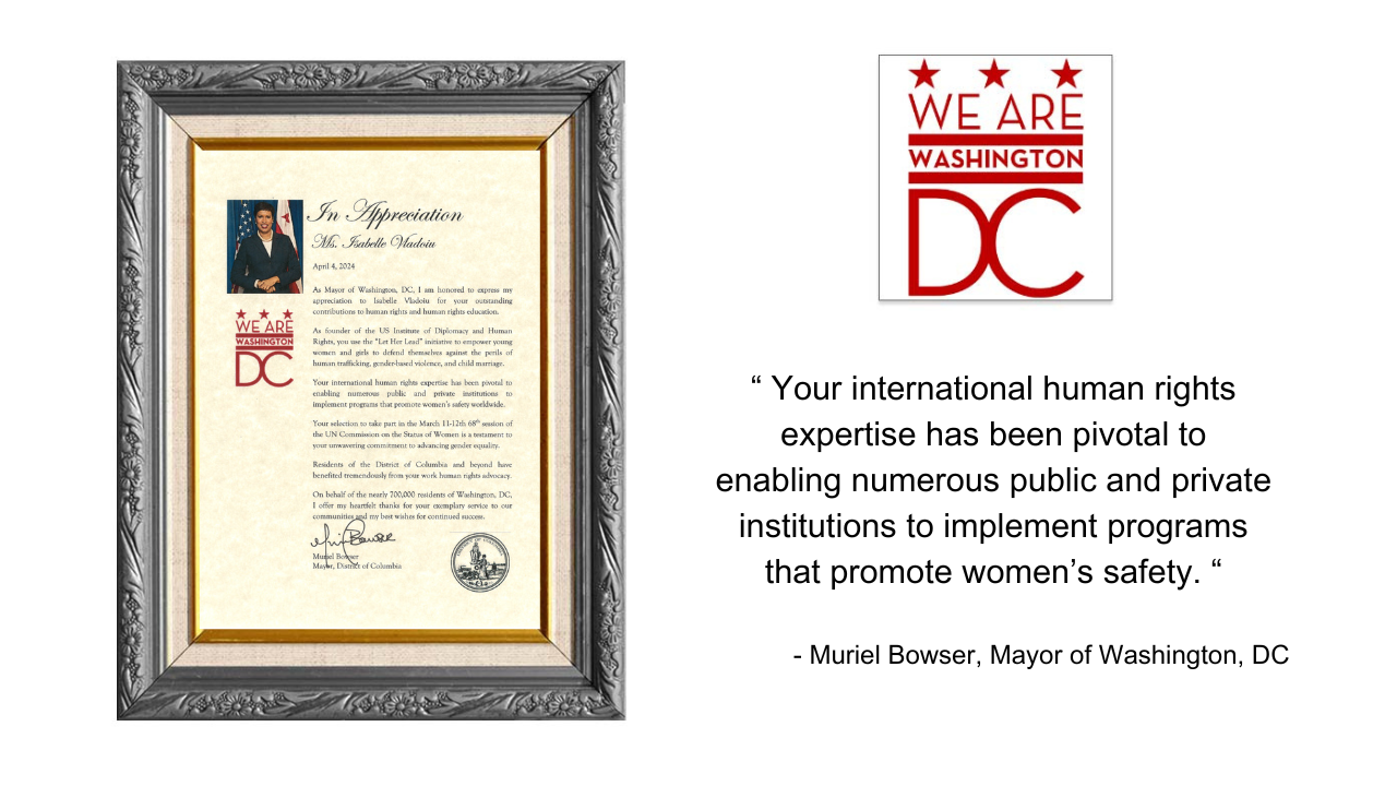 Mayor Bowser Washington DC recognition to Dr Isabelle Vladoiu