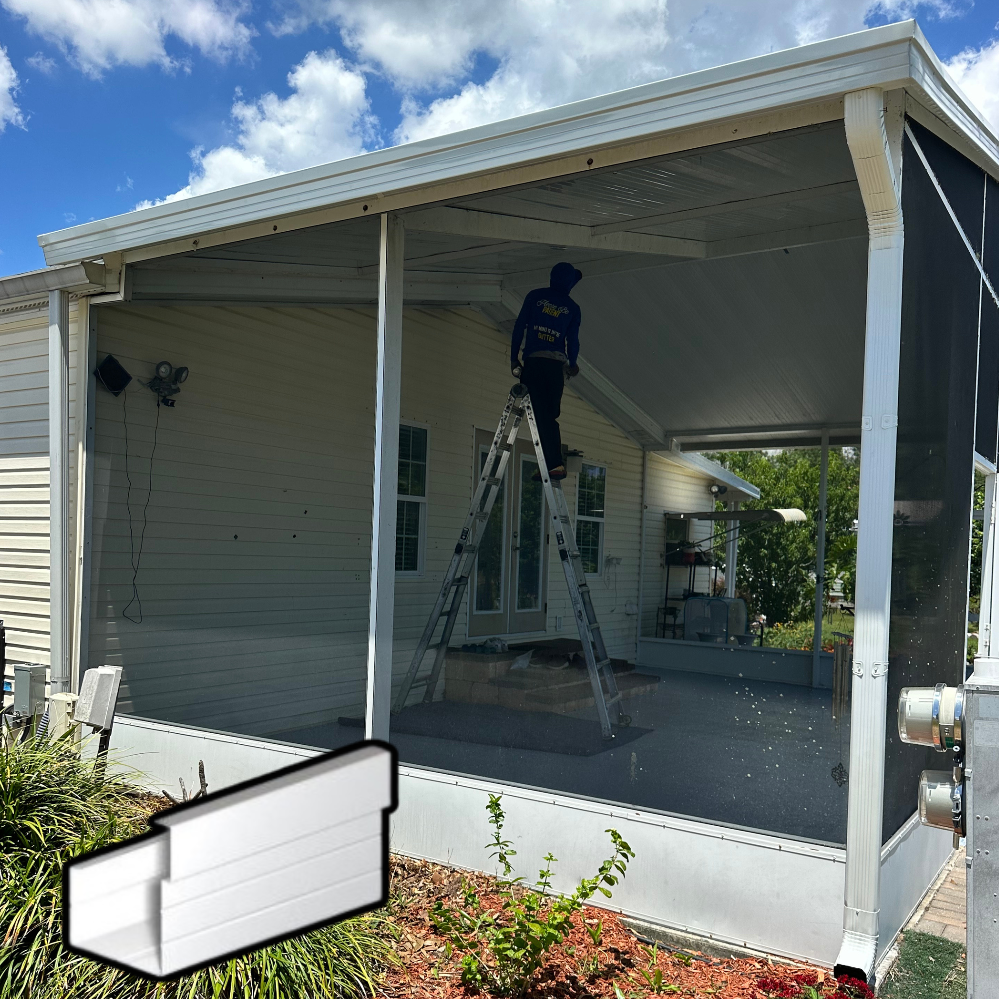 Valance style gutter for carports and mobile homes