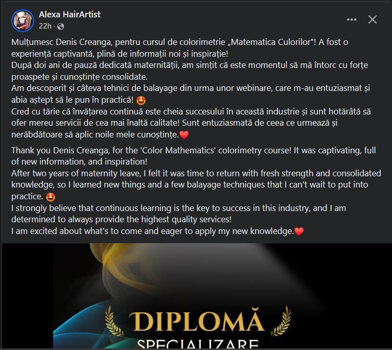 Testimonial cursantă