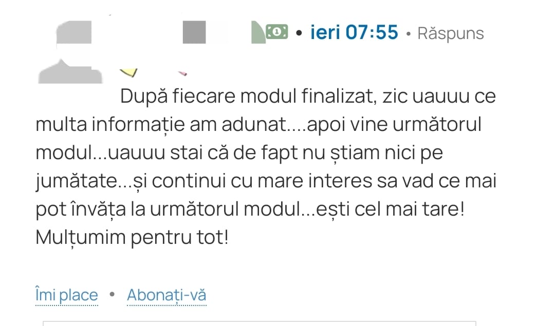 Testimonial cursantă