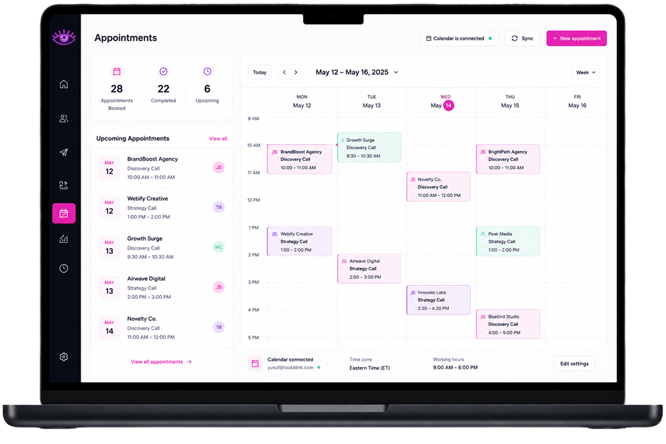 TaskBlink Appointments calendar of booked sales calls