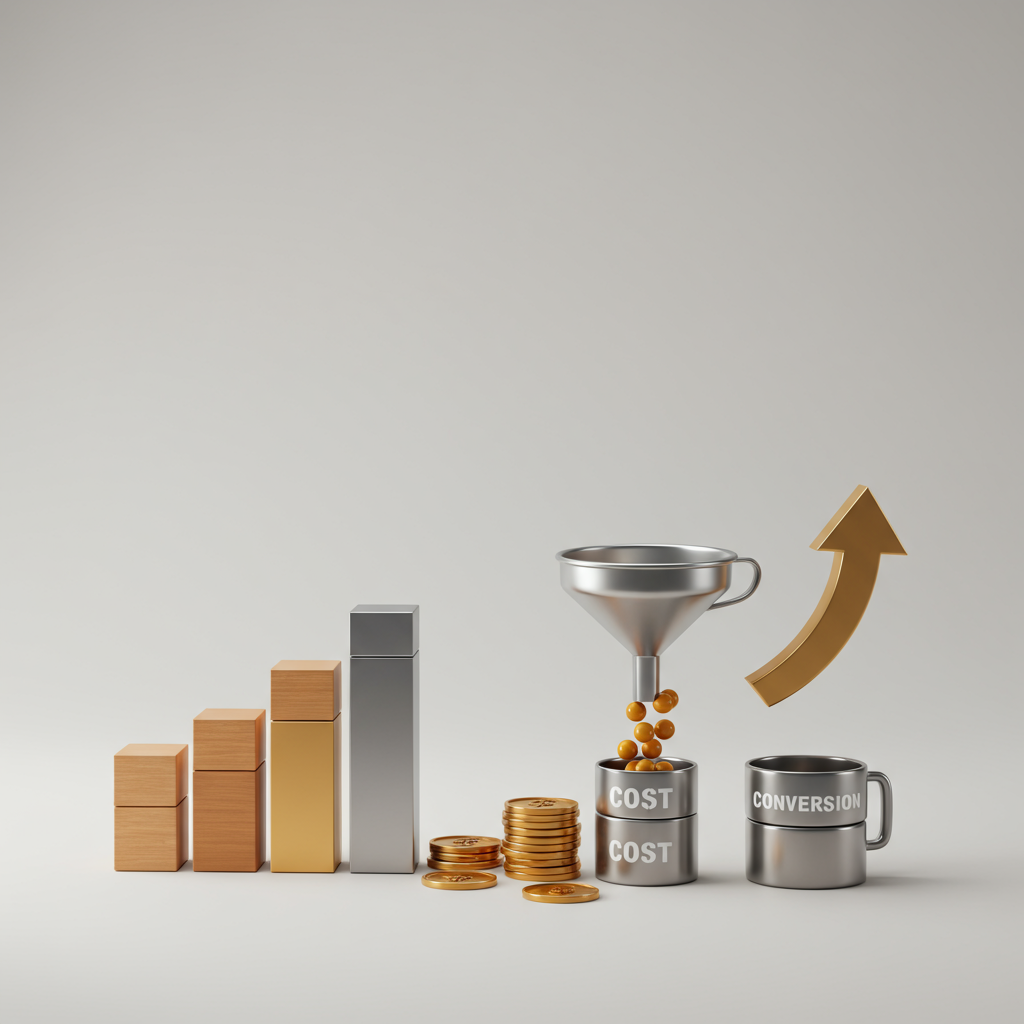 A visually appealing infographic showcasing key metrics and results from 'The Mighty's' AI implementation, such as increased lead volume, reduced costs, and improved conversion rates. The infographic should be clean and easy to understand, without any text. A
