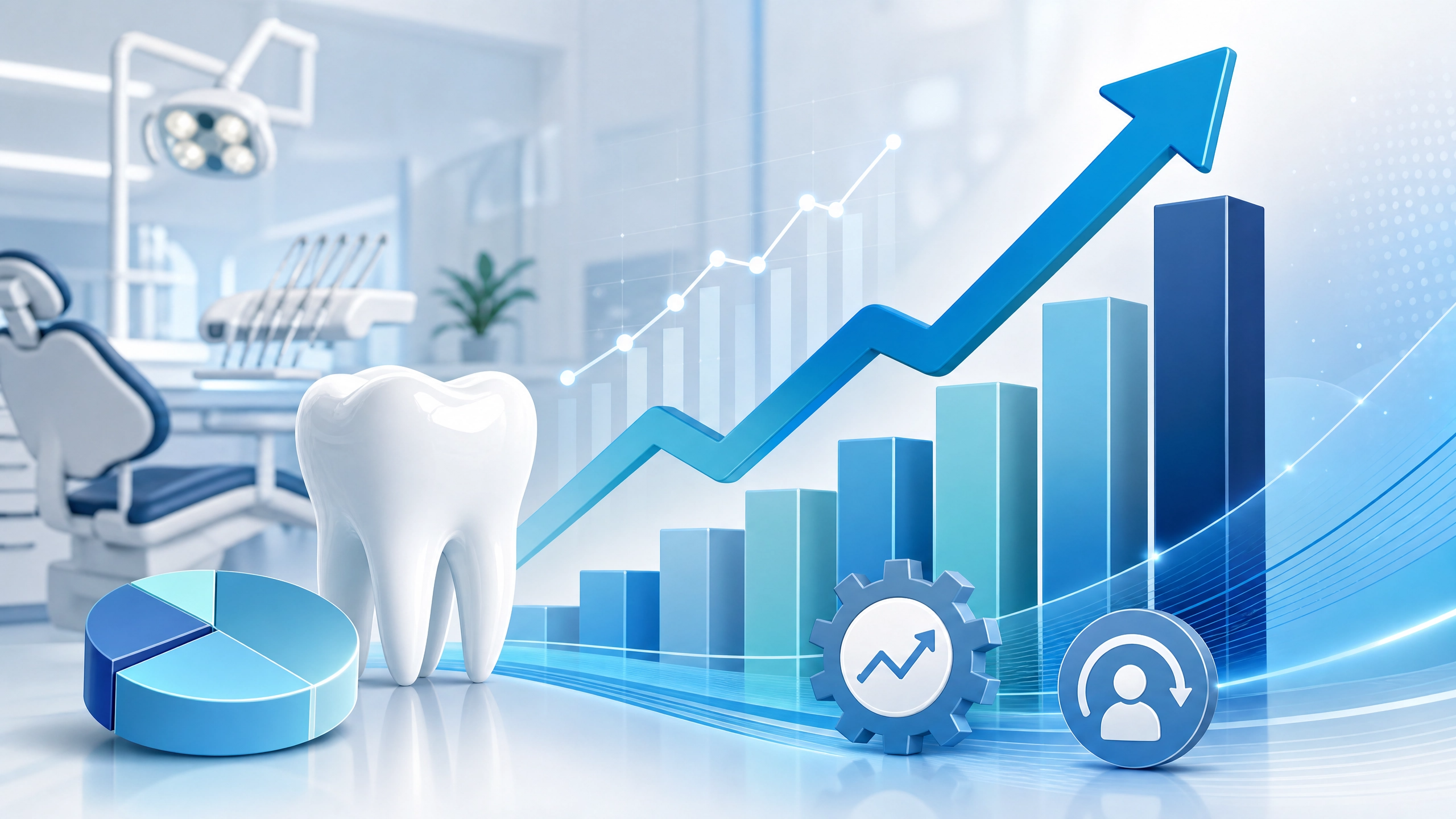  Infographic showing revenue growth and efficiency in a dental practice with AI.
