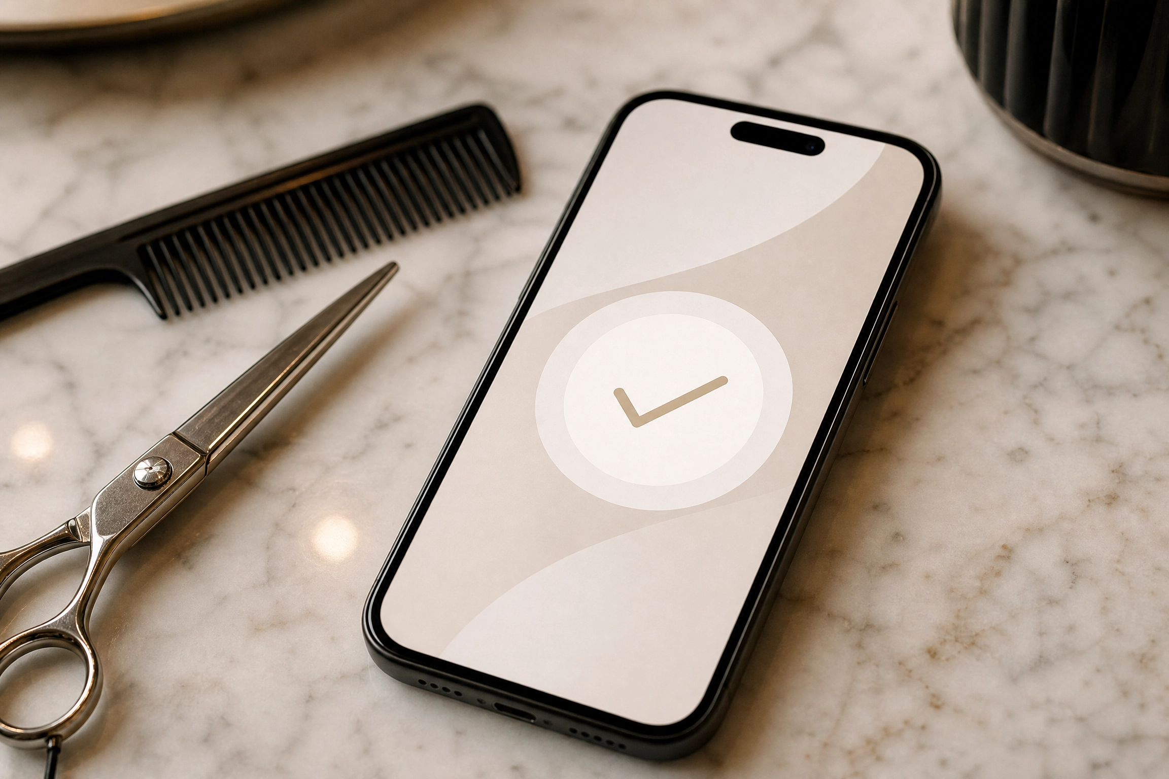 Smartphone displaying AI booking confirmation in a salon