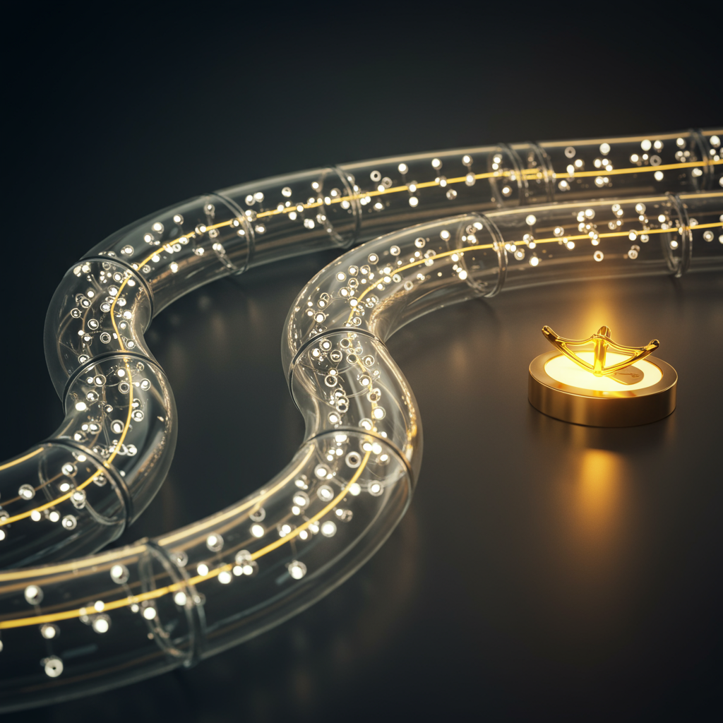 A visual representation of a sales pipeline with data points flowing smoothly, culminating in a successful deal. No text on image