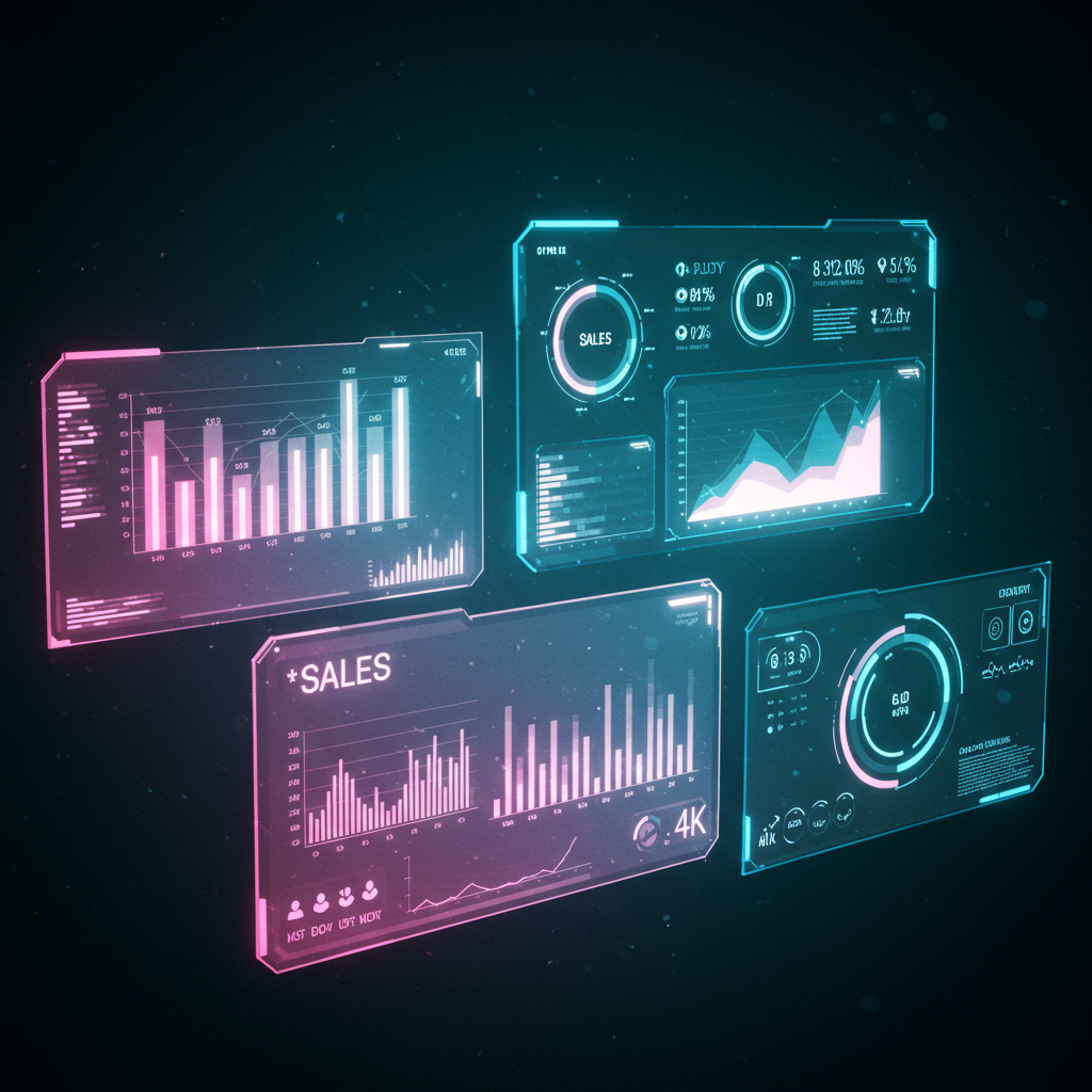 A sophisticated AI dashboard displaying various business metrics, such as sales, customer satisfaction, and operational efficiency, with a subtle glow indicating advanced technology. The image must have NO text, letters, or words displayed on it A sophisticated AI dashboard displaying various business metrics, such as sales, customer satisfaction, and operational efficiency, with a subtle glow indicating advanced technology. The image must have NO text, letters, or words displayed on it