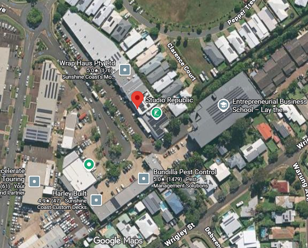 Studio Republic location map Maroochydore Sunshine Coast, 90 minutes from Brisbane