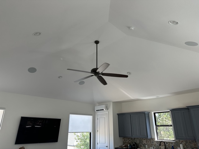 Vaulted ceiling after drywall retape, float, and fresh paint for a smooth seamless finish, San Antonio TX