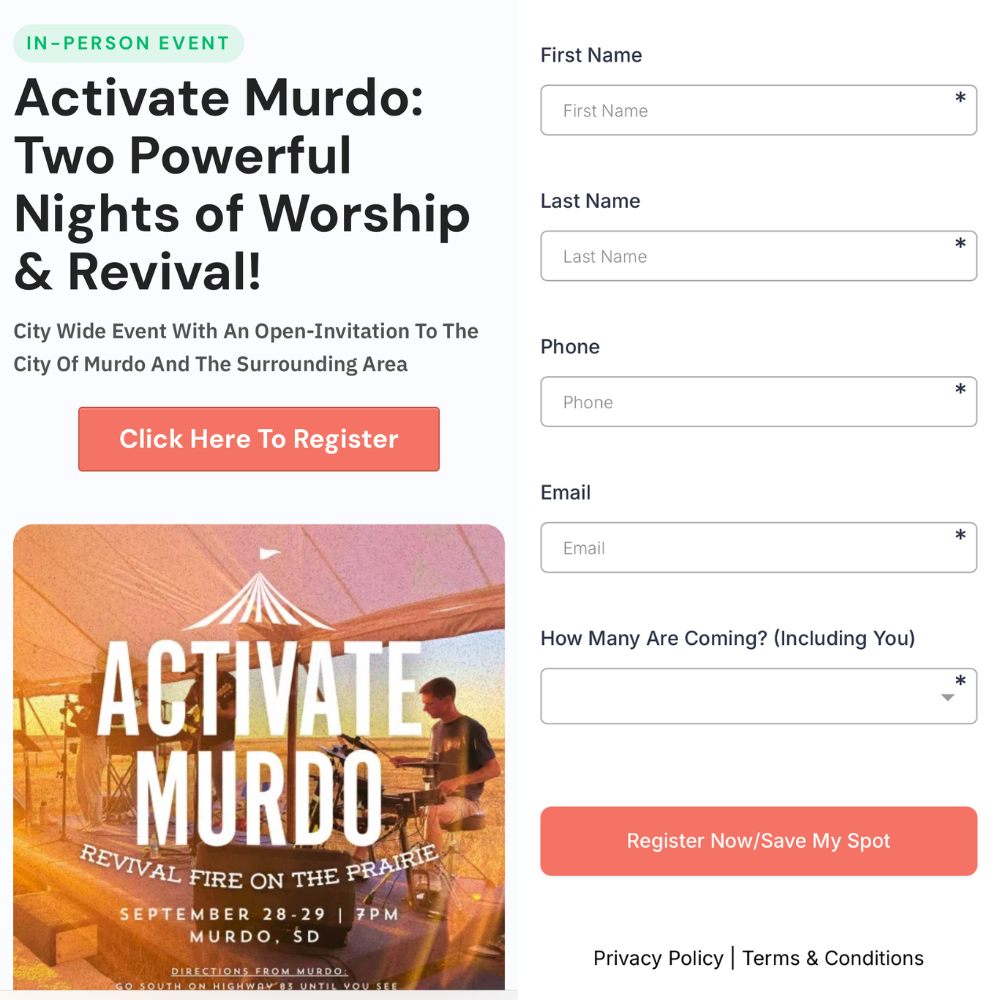 Event & Service Promotion landing page and RSVP dashboard