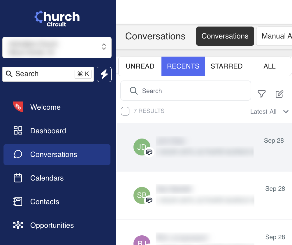 Church Circuit SMS & text automations dashboard