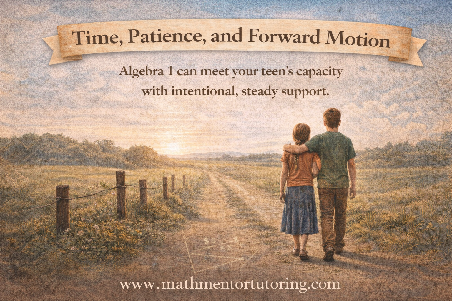 Homeschool teens walking forward together symbolizing steady progress in Algebra 1 with intentional pacing and support.