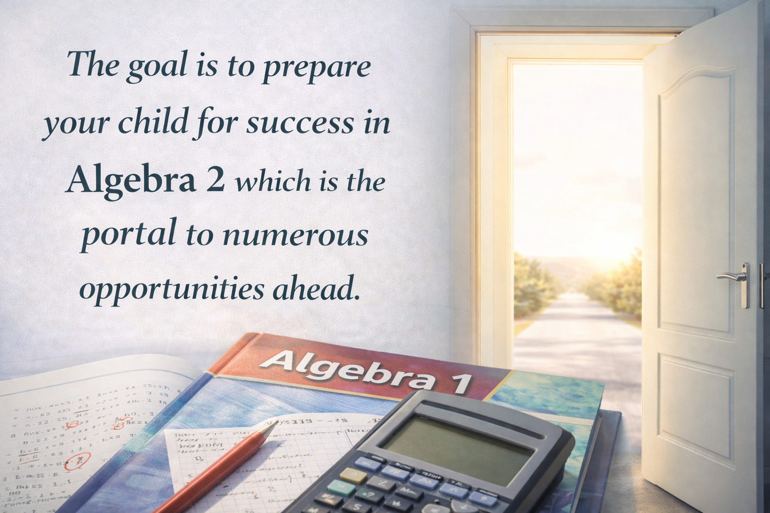 The goal of Algebra 1 is to help the child prepare for the many opportunities ahead. 