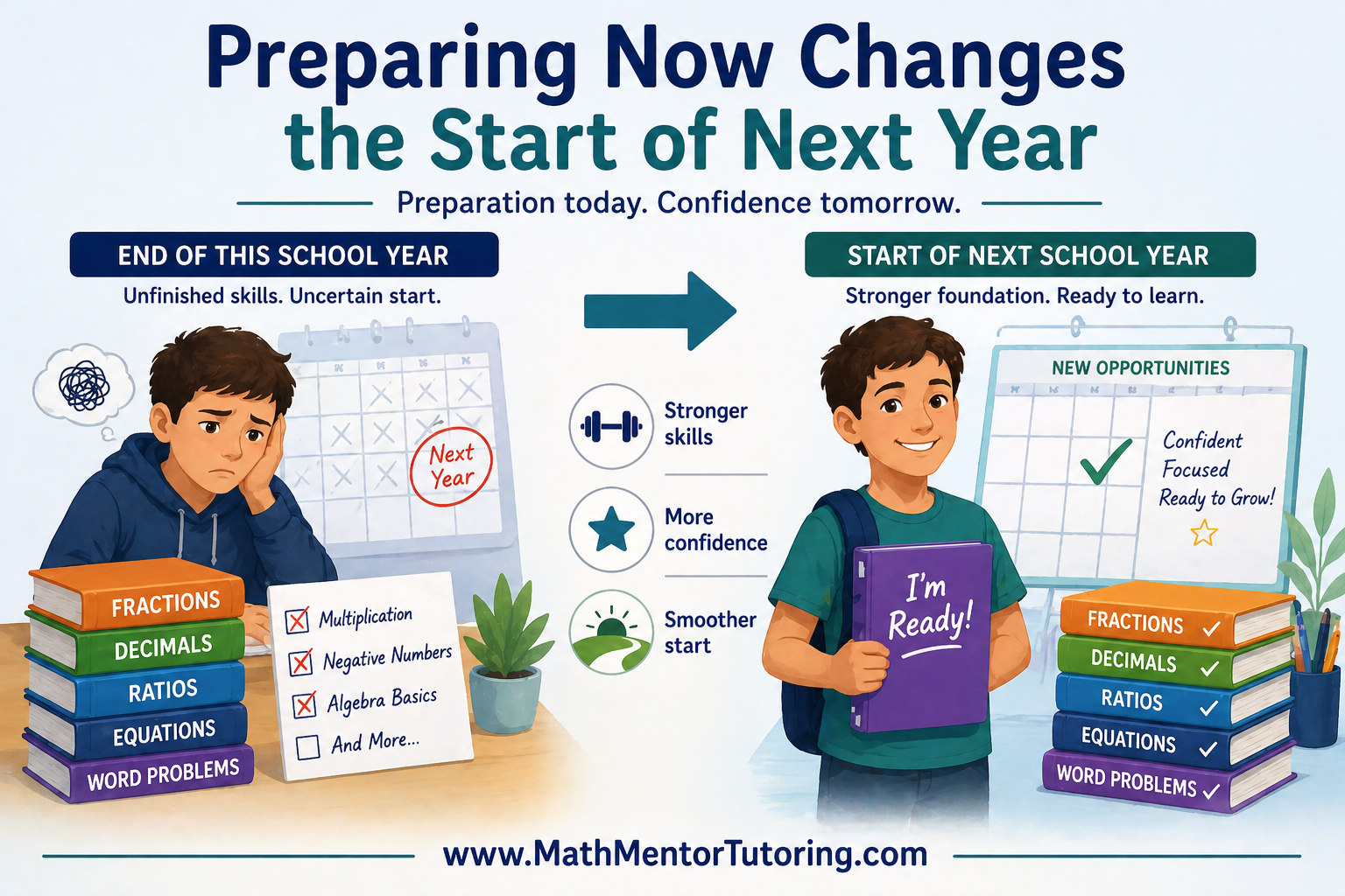 How can students start the next school year with confidence? This graphic shows how preparing now builds stronger math skills and creates a smoother start in the next grade.