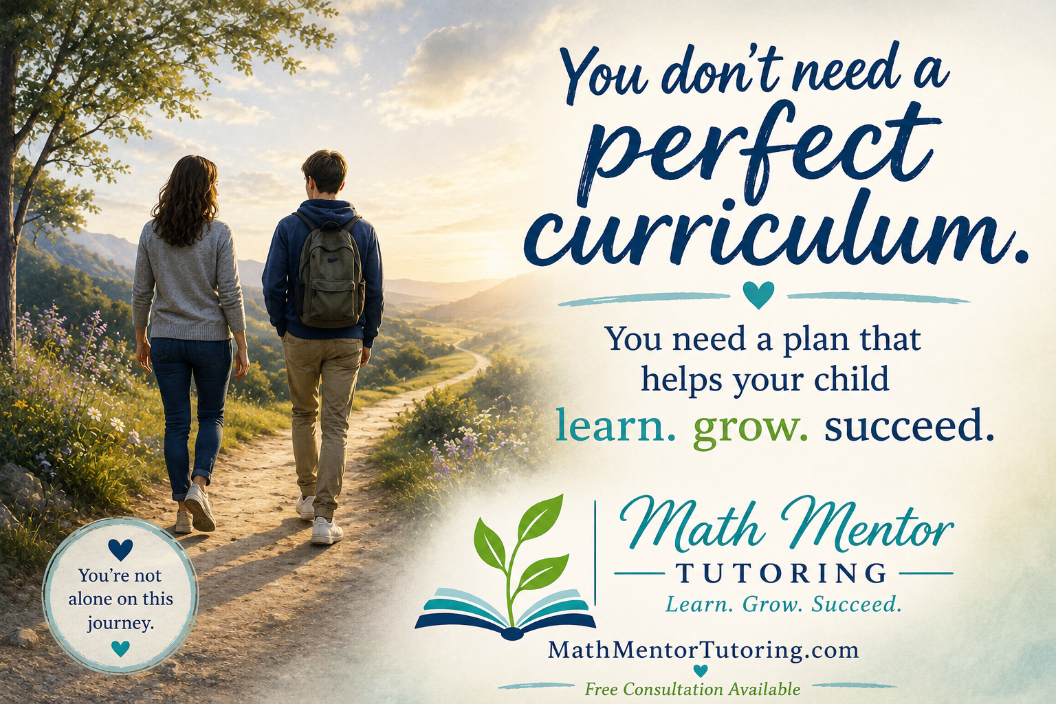 Homeschool parent and teenager walking together toward the future, illustrating that choosing the right homeschool math curriculum is about finding the best fit for long-term learning, growth, and success. Homeschool parent and teenager walking together toward the future, illustrating that choosing the right homeschool math curriculum is about finding the best fit for long-term learning, growth, and success.