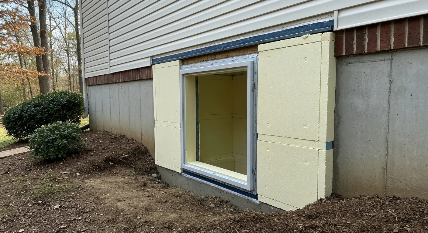 Sealed crawlspace access door and foam-blocked vent