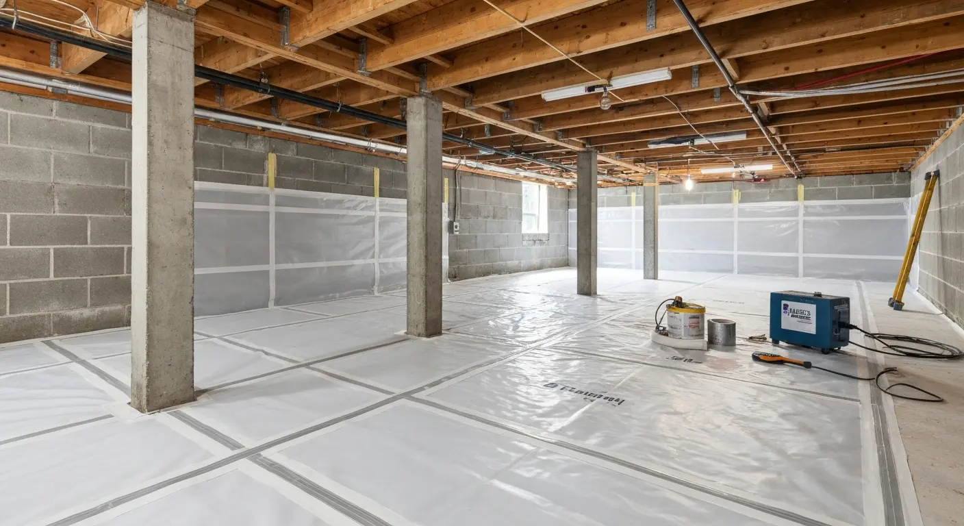 Crawlspace encapsulation with vapor barrier