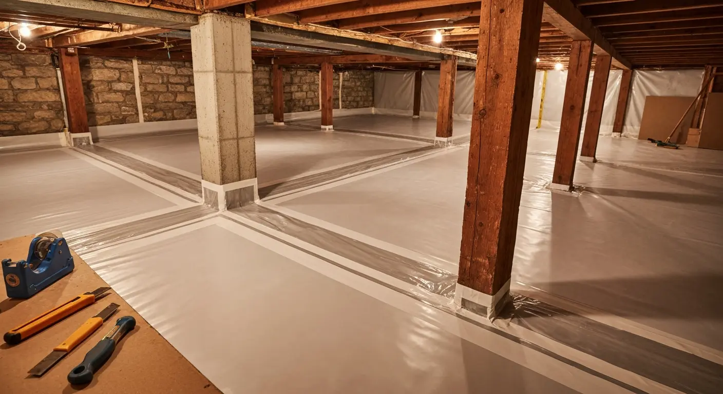 Basement vapor barrier installation