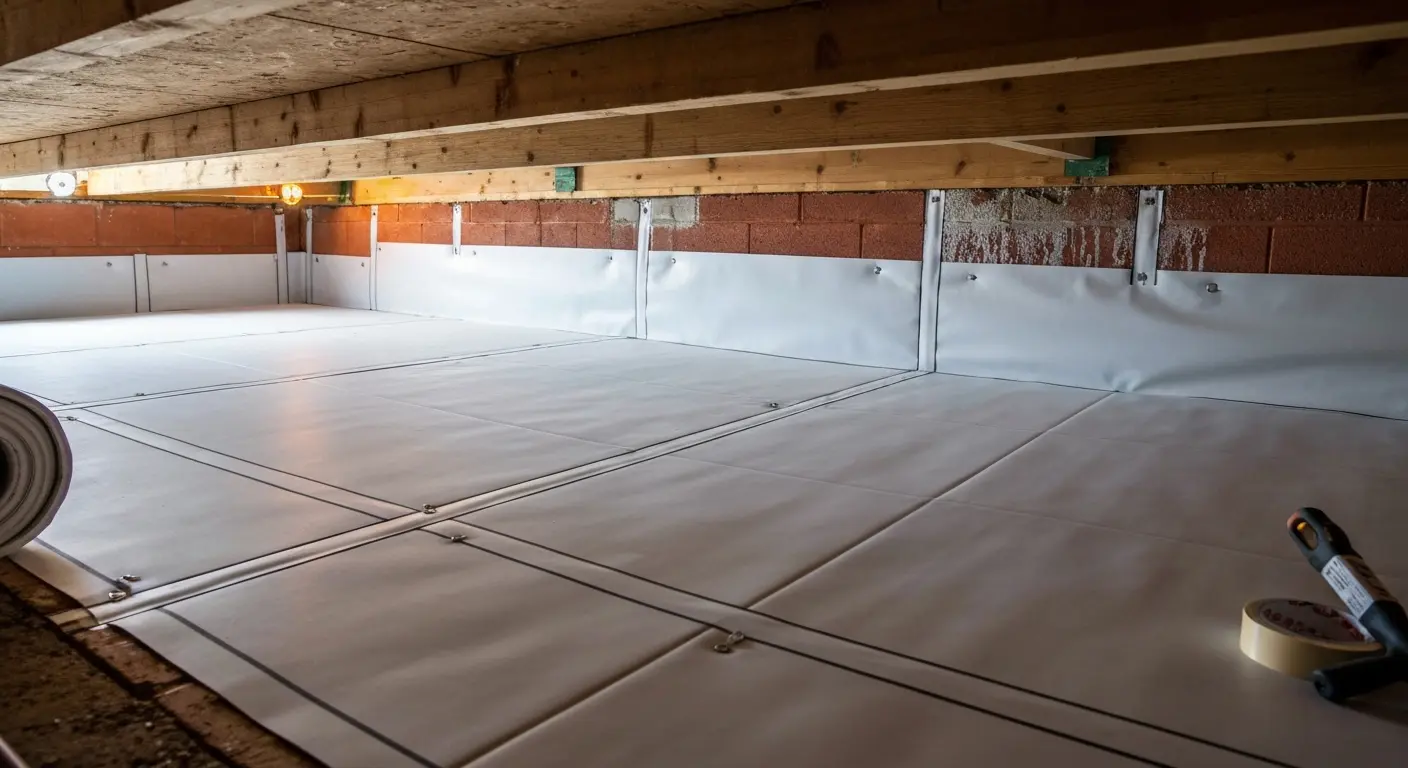 Crawl space vapor barrier installation