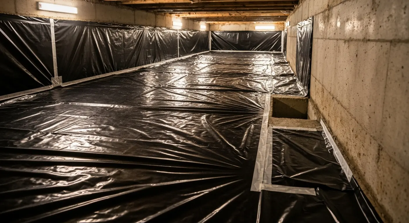 Crawl space vapor barrier installation