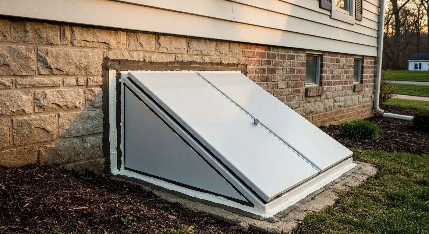 Installed crawl space access door