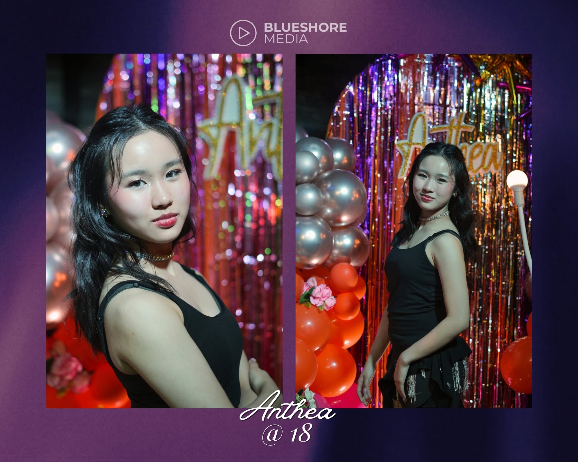 Anthea at 18 with friends on stage