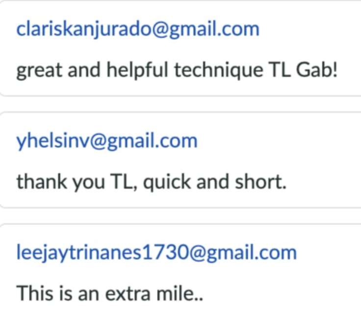 Participant feedback thanking Gab for an AI prompts and email workflow training