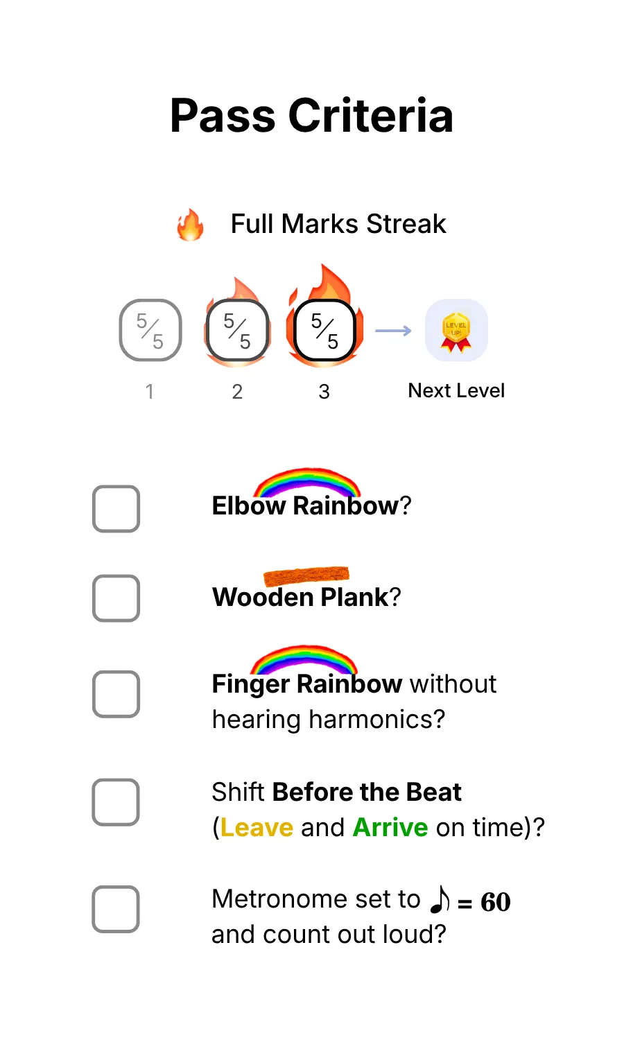 Pass criteria page from Level 6
