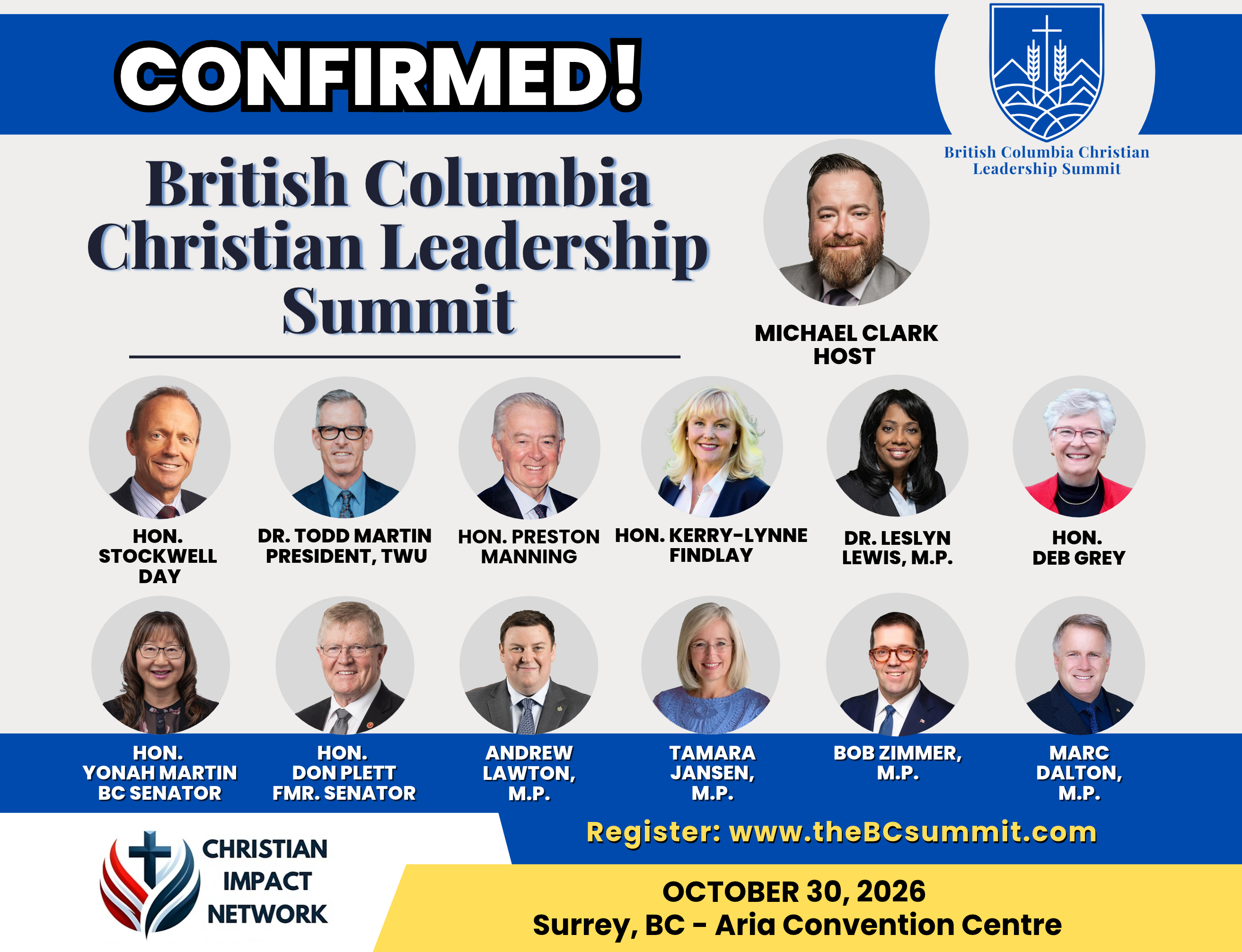 British Columbia Christian Leadership Summit — trimmed original poster; event postponed to early 2027
