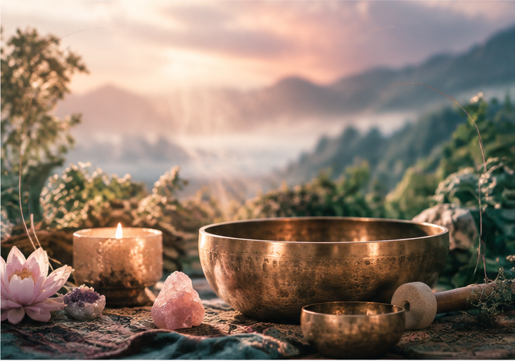 Crystal singing bowls for a group sound experience
