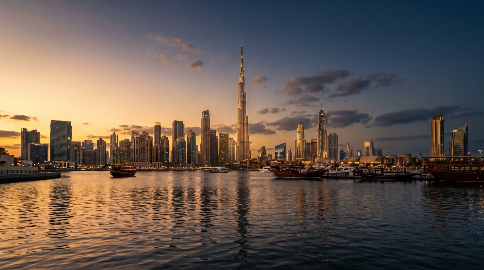 Dubai skyline at golden hour