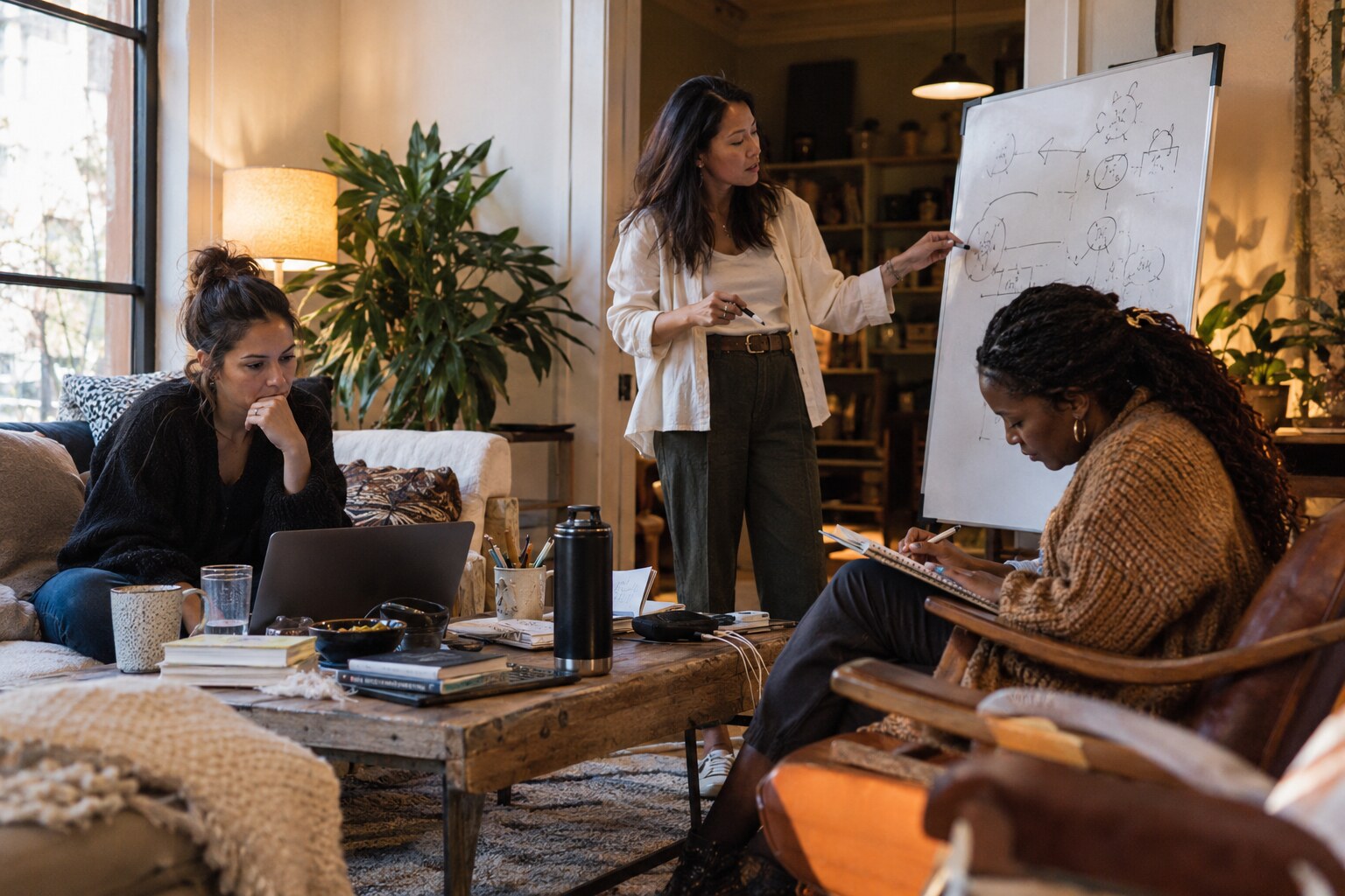 Illustrative scene of women working through ideas together